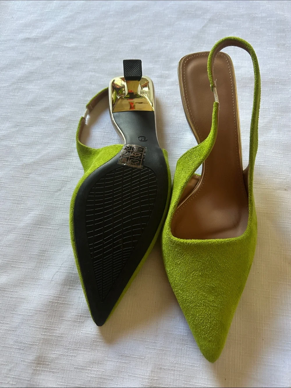 Green Suede Slingback Pointed-Toe Heels